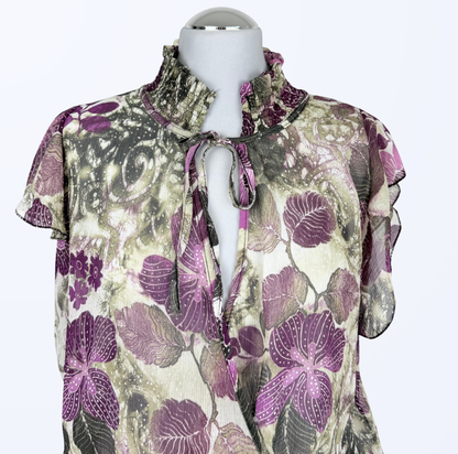 Wickeloptik Oberteil Seide Blumenmuster zum binden Teos Vintage Onlineshop