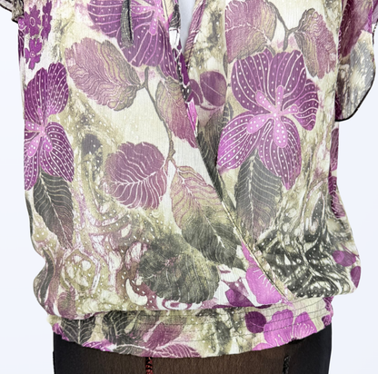 Wickeloptik Oberteil Seide Blumenmuster zum binden Teos Vintage Onlineshop
