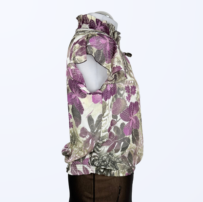 Wickeloptik Oberteil Seide Blumenmuster zum binden Teos Vintage Onlineshop