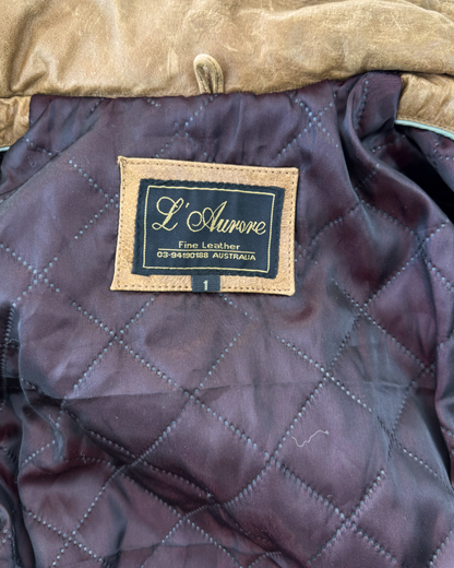 L Aurore Lederjacke hellbrauch abnehmbare Kapuze Fell Teos Vintage Onlineshop