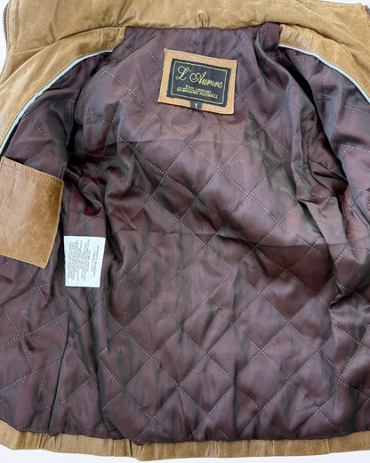 L Aurore Lederjacke hellbrauch abnehmbare Kapuze Fell Teos Vintage Onlineshop