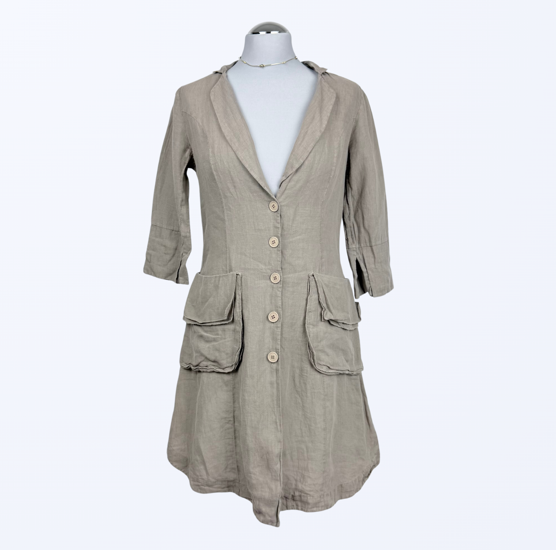 La Fee Leinenkleid Leinenjacke Leinenmantel taupe Naturstoff Teos Vintage