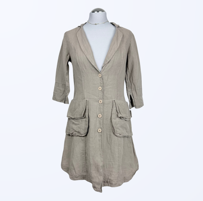 La Fee Leinenkleid Leinenjacke Leinenmantel taupe Naturstoff Teos Vintage