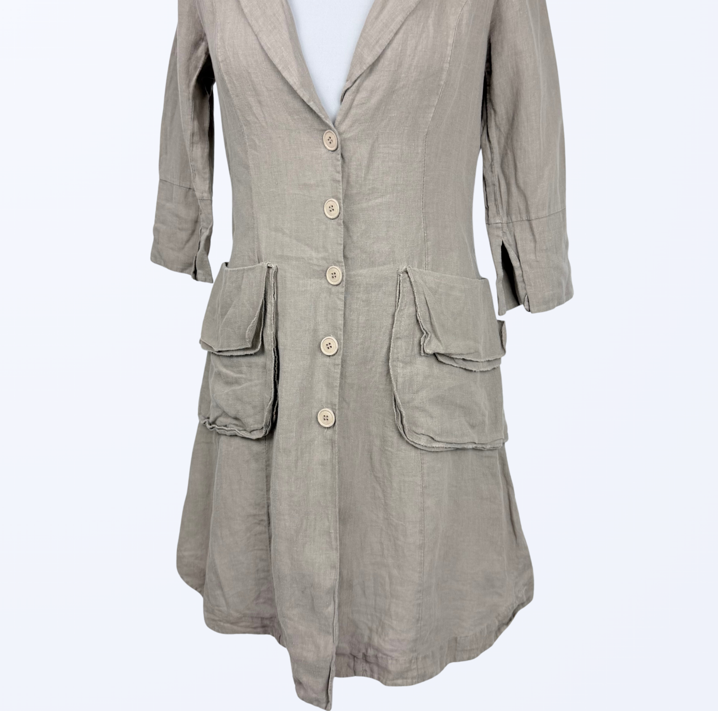 La Fee Leinenkleid Leinenjacke Leinenmantel taupe Naturstoff Teos Vintage