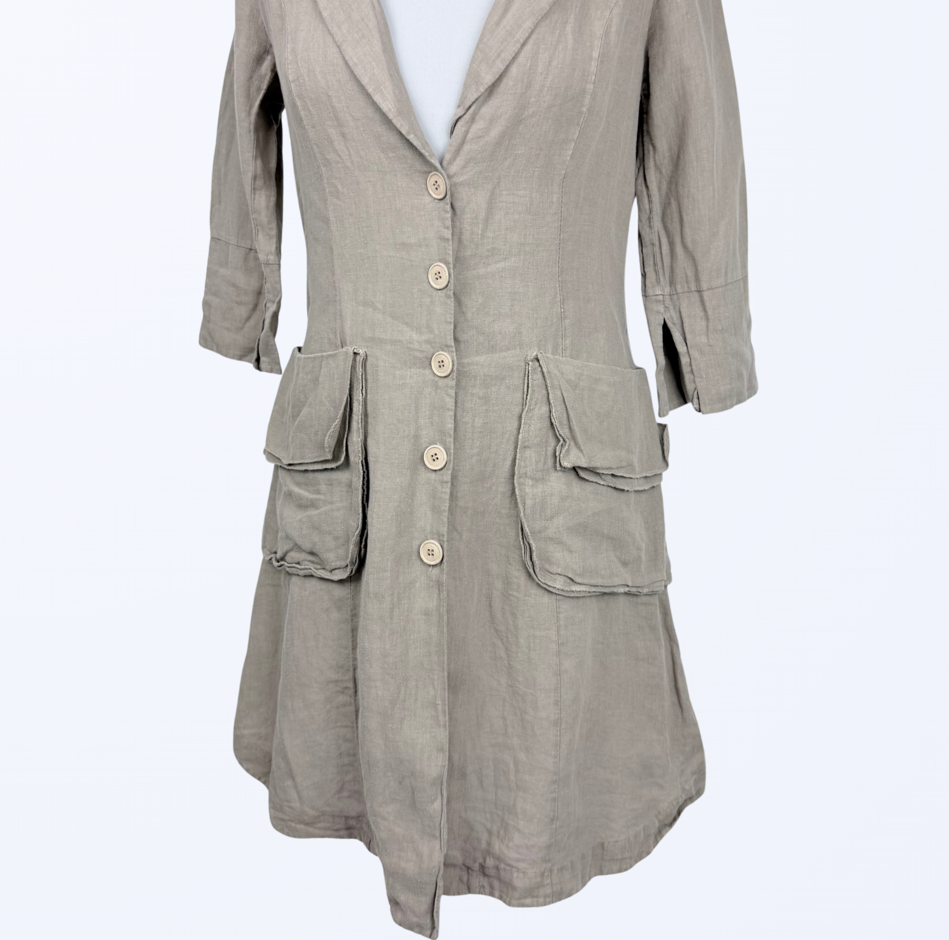 La Fee Leinenkleid Leinenjacke Leinenmantel taupe Naturstoff Teos Vintage