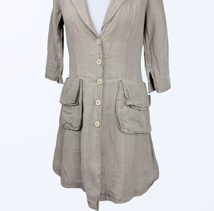 La Fee Leinenkleid Leinenjacke Leinenmantel taupe Naturstoff Teos Vintage
