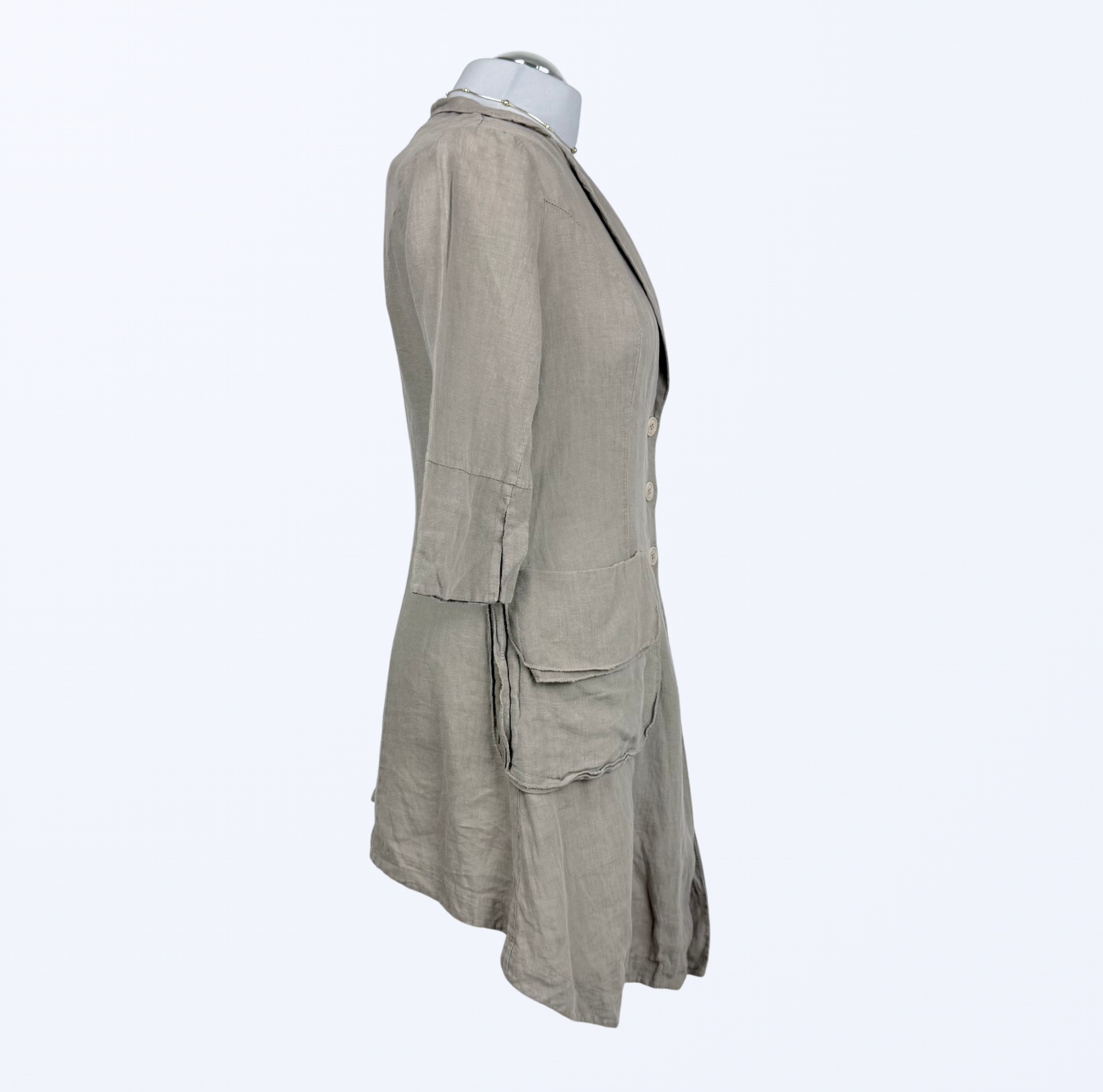 La Fee Leinenkleid Leinenjacke Leinenmantel taupe Naturstoff Teos Vintage