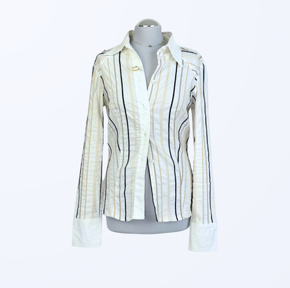 90s Style langarmbluse gestreift weiß beige Teos Vintage Onlineshop