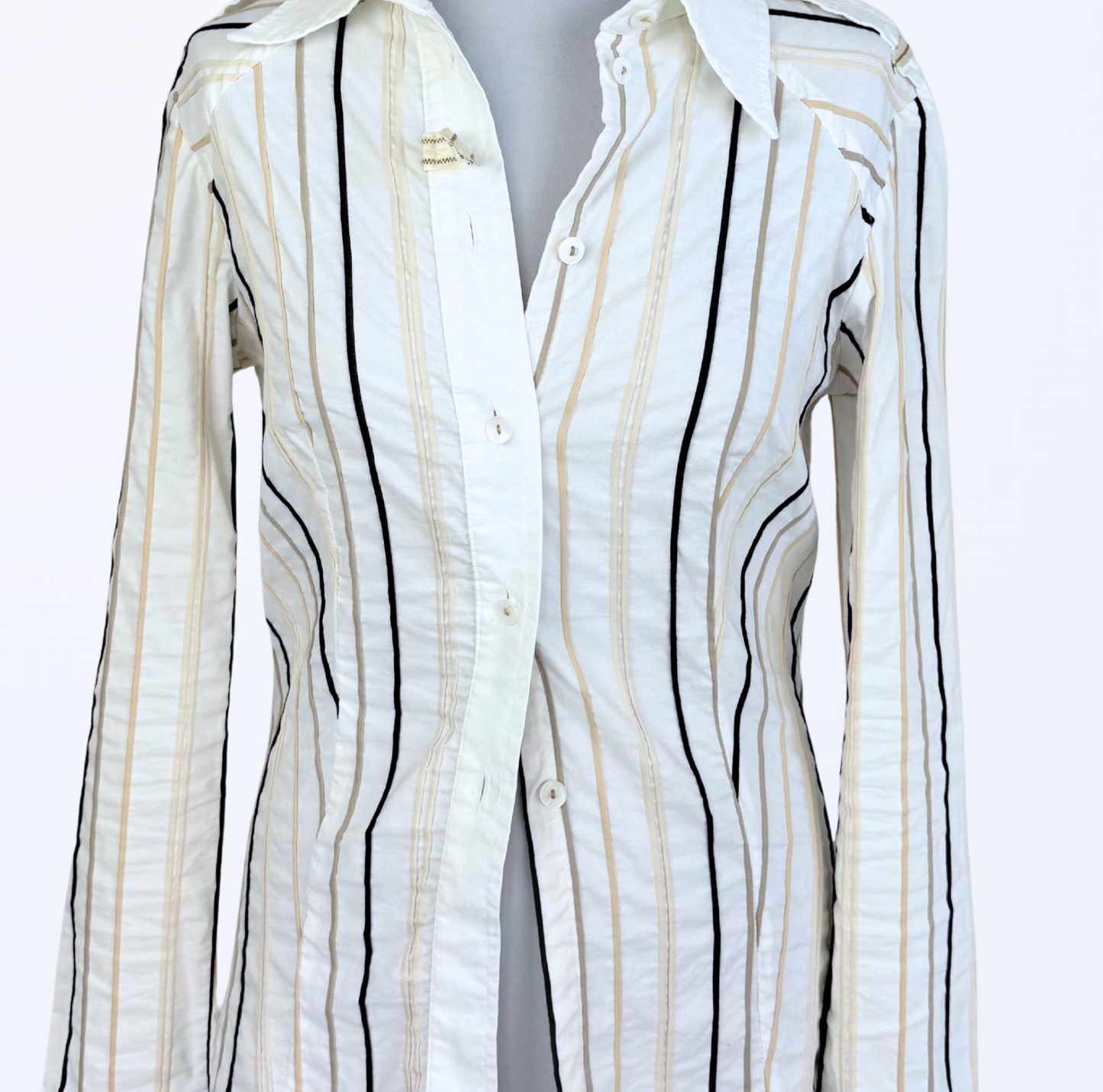 90s Style langarmbluse gestreift weiß beige Teos Vintage Onlineshop