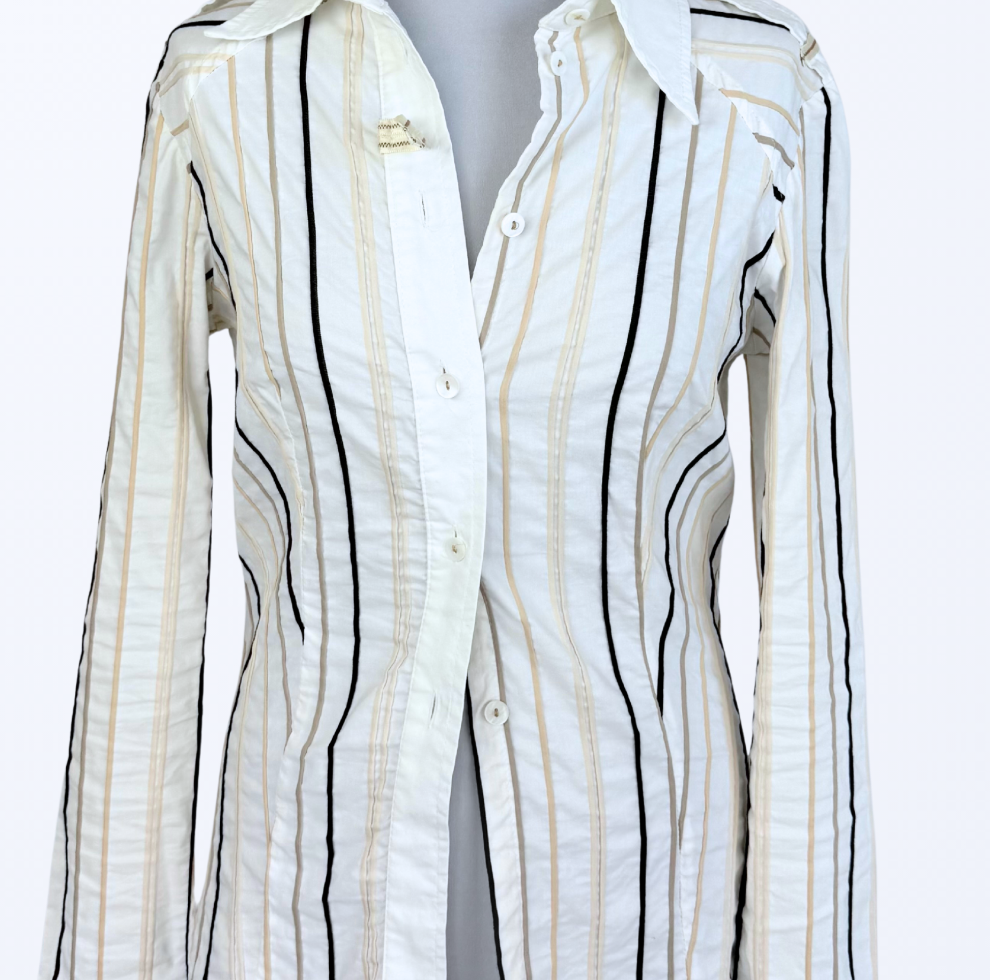 90s Style langarmbluse gestreift weiß beige Teos Vintage Onlineshop