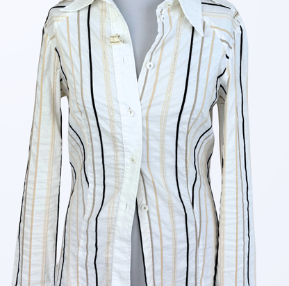 90s Style langarmbluse gestreift weiß beige Teos Vintage Onlineshop