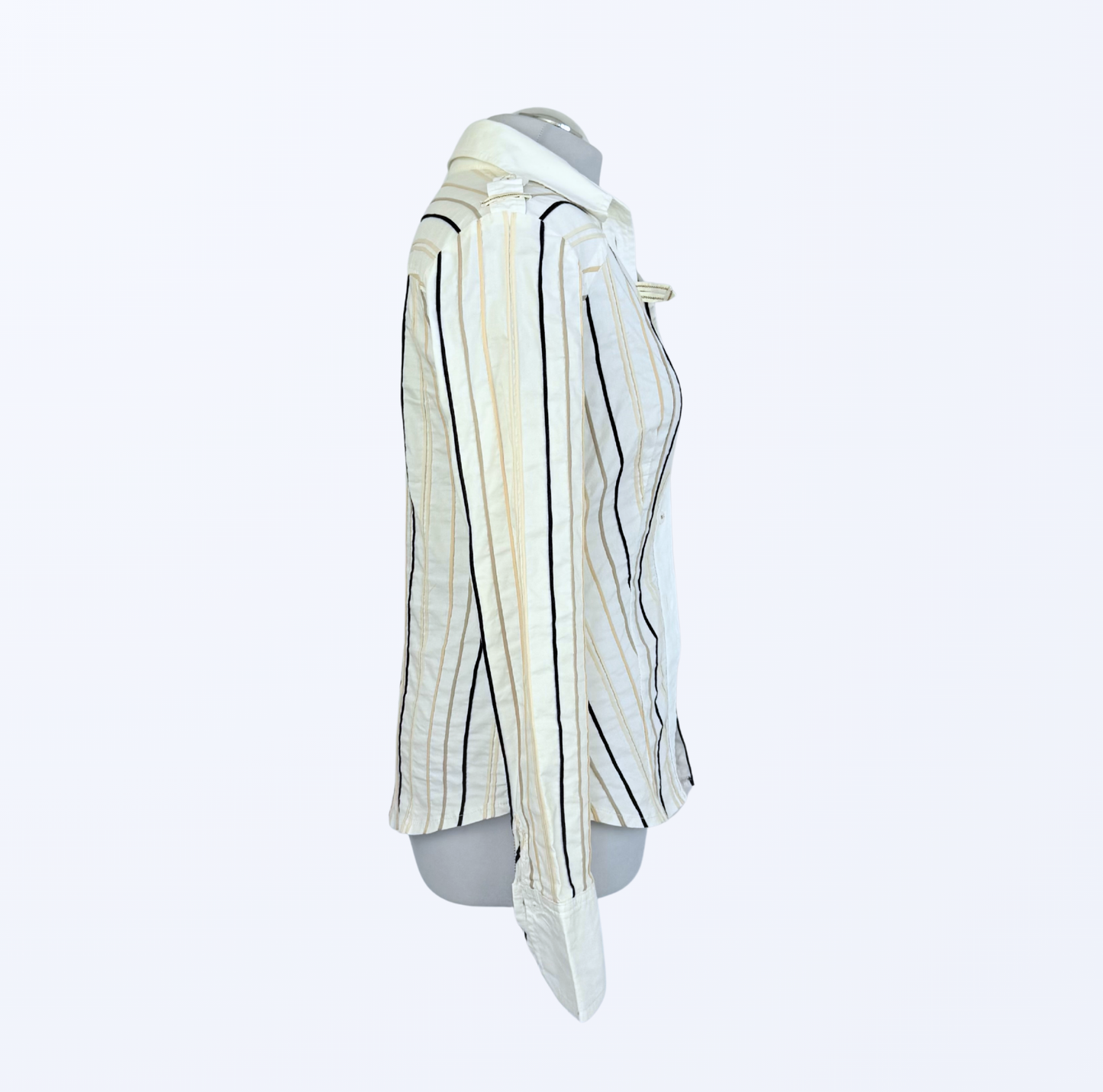 90s Style langarmbluse gestreift weiß beige Teos Vintage Onlineshop