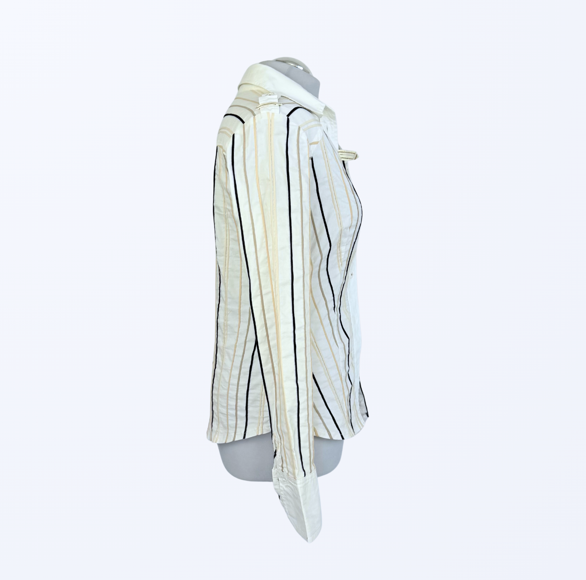 90s Style langarmbluse gestreift weiß beige Teos Vintage Onlineshop