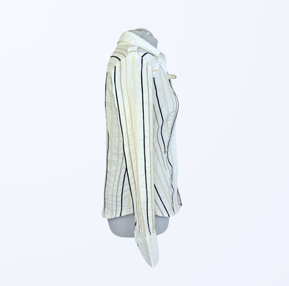 90s Style langarmbluse gestreift weiß beige Teos Vintage Onlineshop