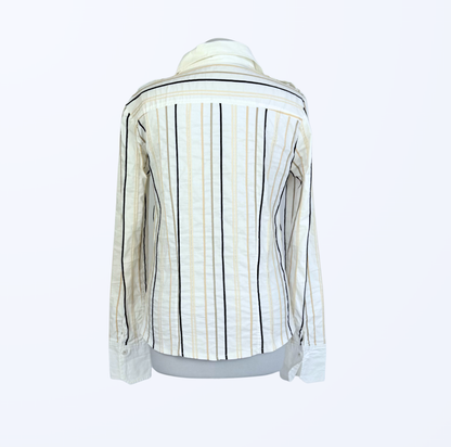 90s Style langarmbluse gestreift weiß beige Teos Vintage Onlineshop