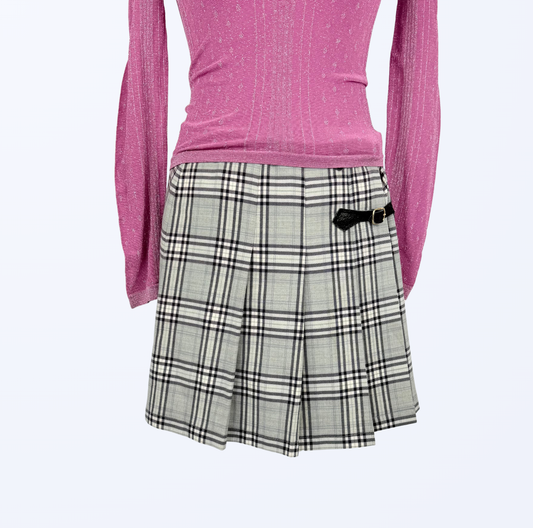 Laura Lindor Wickelrock Faltenrock mit Karomuster Schnallen Teos Vintage Onlineshop