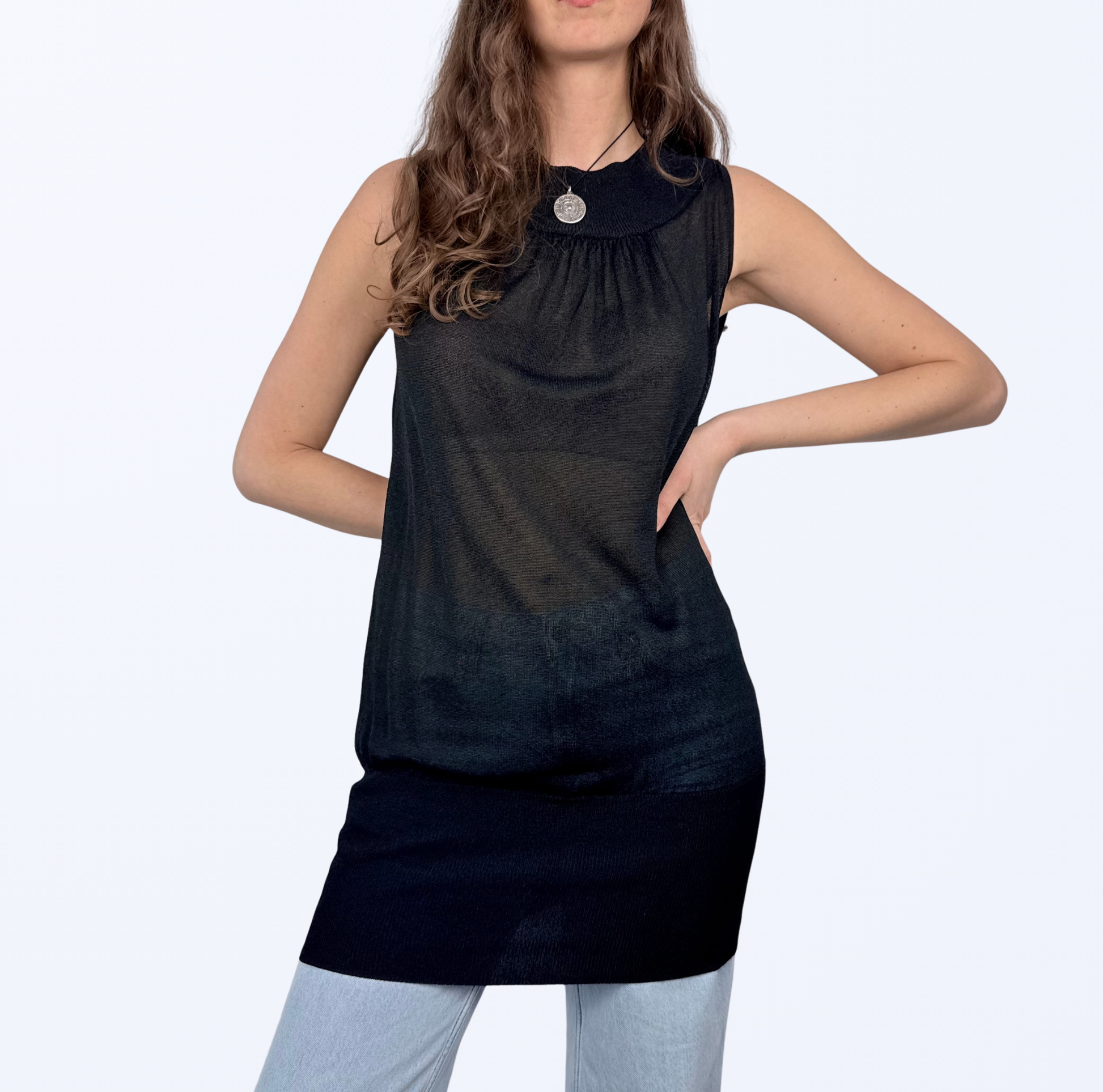 List Kleid schwarz Mini Semitransparent 90s Style Teos Vintage Onlineshop