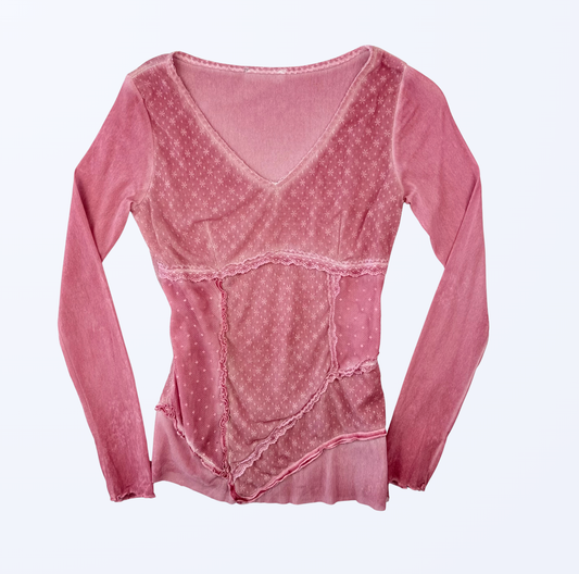Longlseeve romantisch rosa pink Teos Vintage Onlineshop