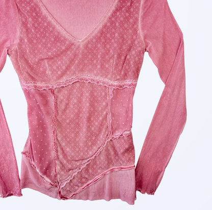 Longlseeve romantisch rosa pink Teos Vintage Onlineshop