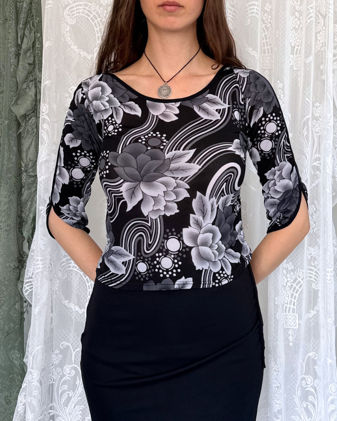 Longsleeve grau schwarz gemustert Whimsy Whimsical Whitchy 90s Style Teos Vintage Onlineshop