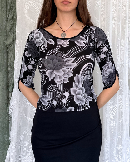 Longsleeve grau schwarz gemustert Whimsy Whimsical Whitchy 90s Style Teos Vintage Onlineshop