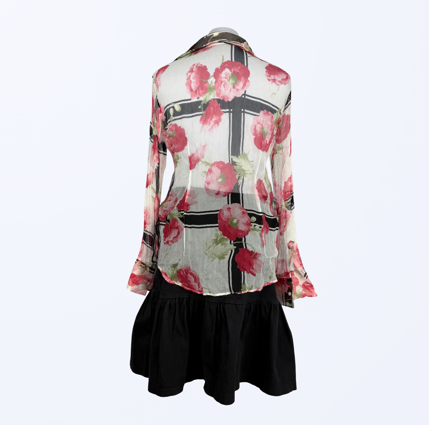 Seidenbluse Blumenmuster weiß rot Teos Vintage Onlineshop