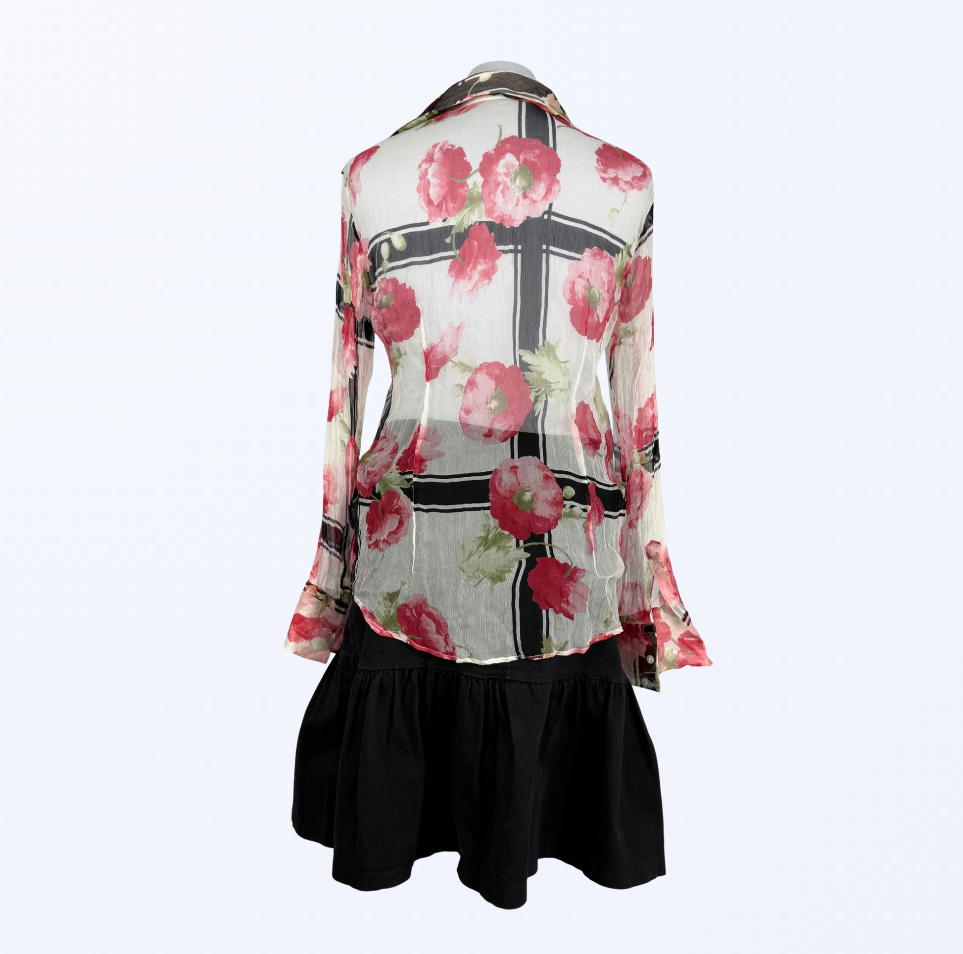 Seidenbluse Blumenmuster weiß rot Teos Vintage Onlineshop