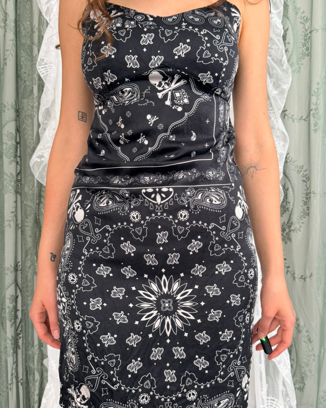 mmw rare designer second hand mit Kleid goth Muster Seidenkleid witchy whimsiy 90s
