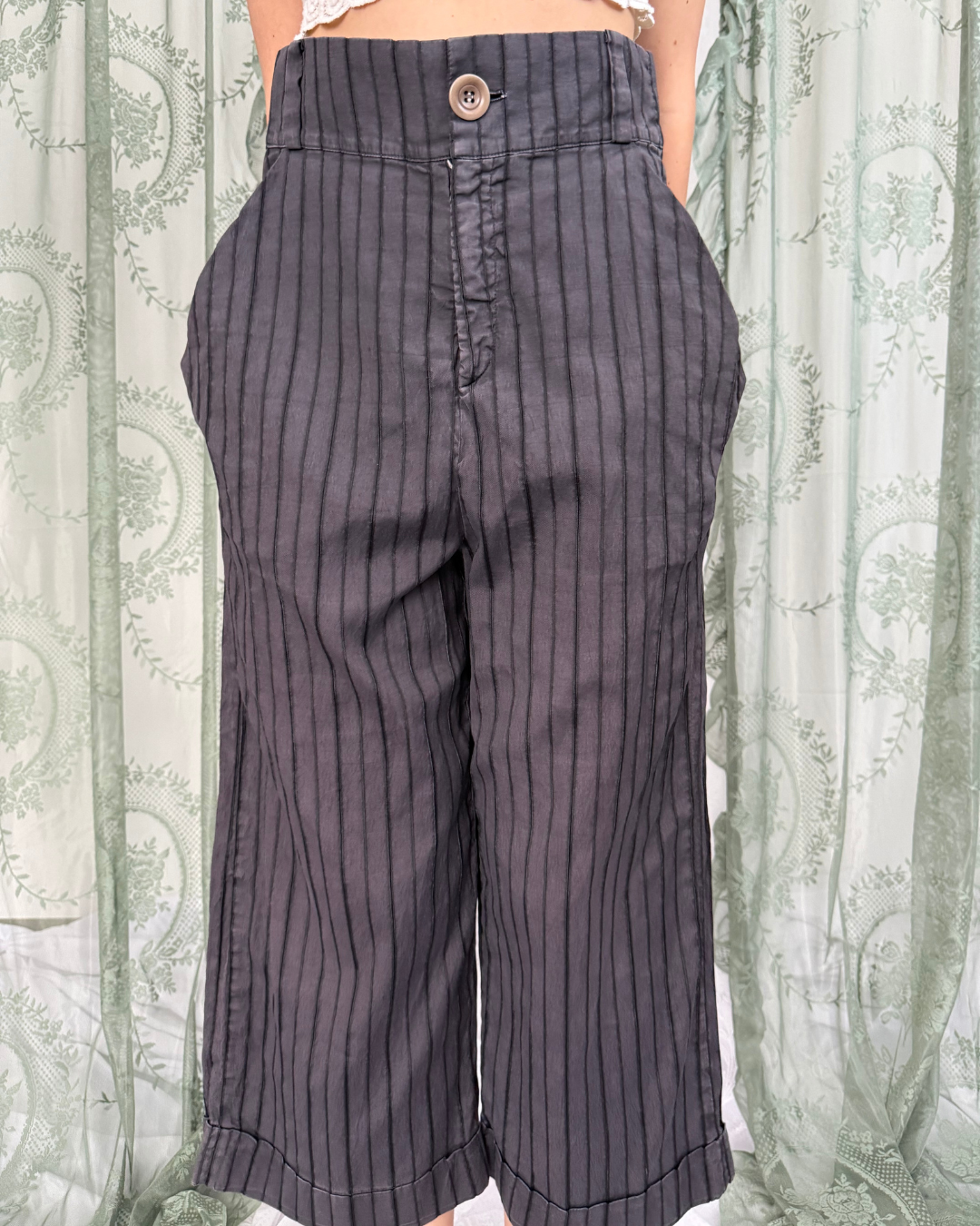 High Waist Hose 90s Style große Taschen gestreift Teos Vintage Online Shop