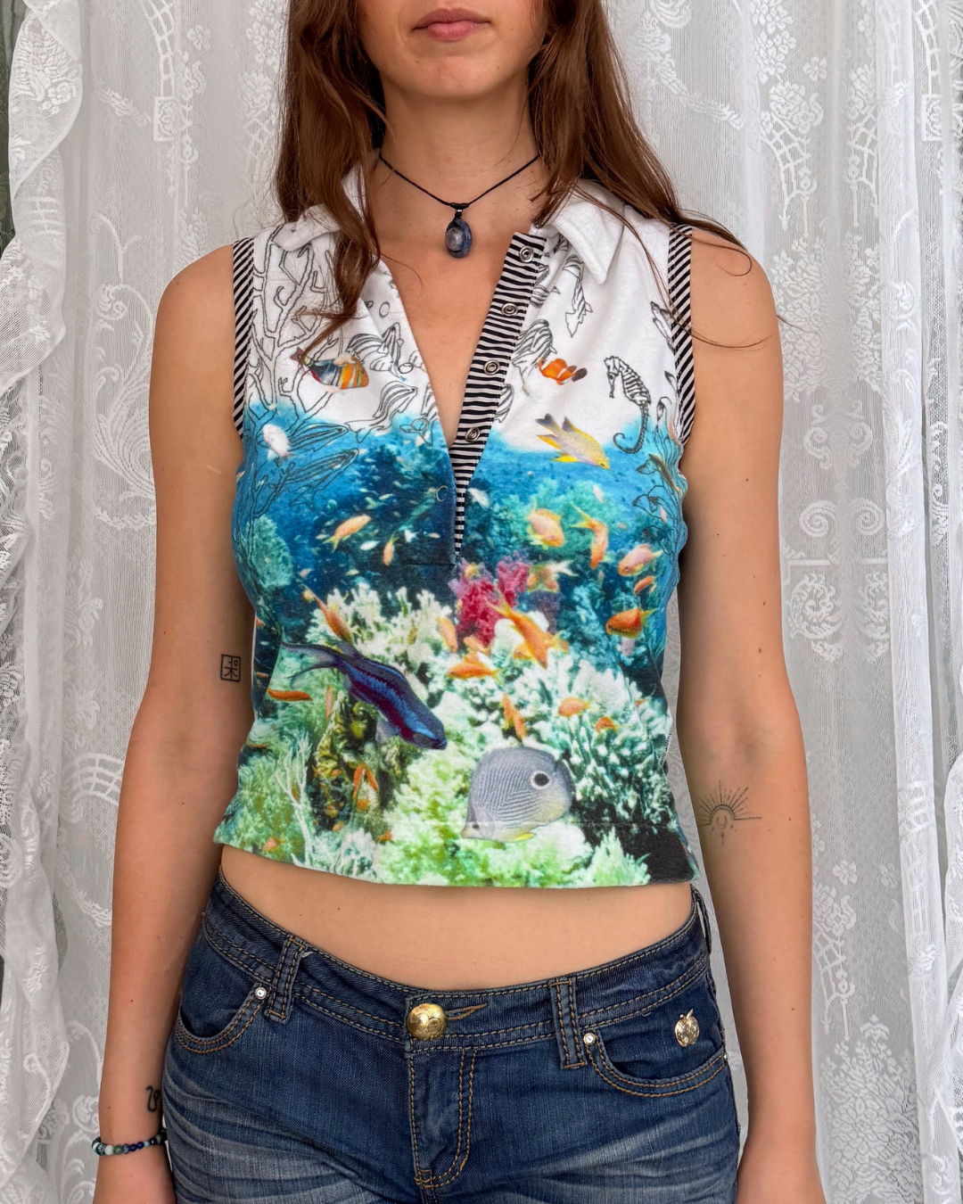 Sammler Marc Cain Top Oberteil Fischmuster rare besonders Teos Vintage Online Shop