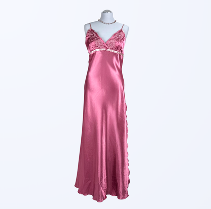 Maxi Slip Kleid Slip Dress mit Schlitz Stickereien Teos Vintage Onlineshop