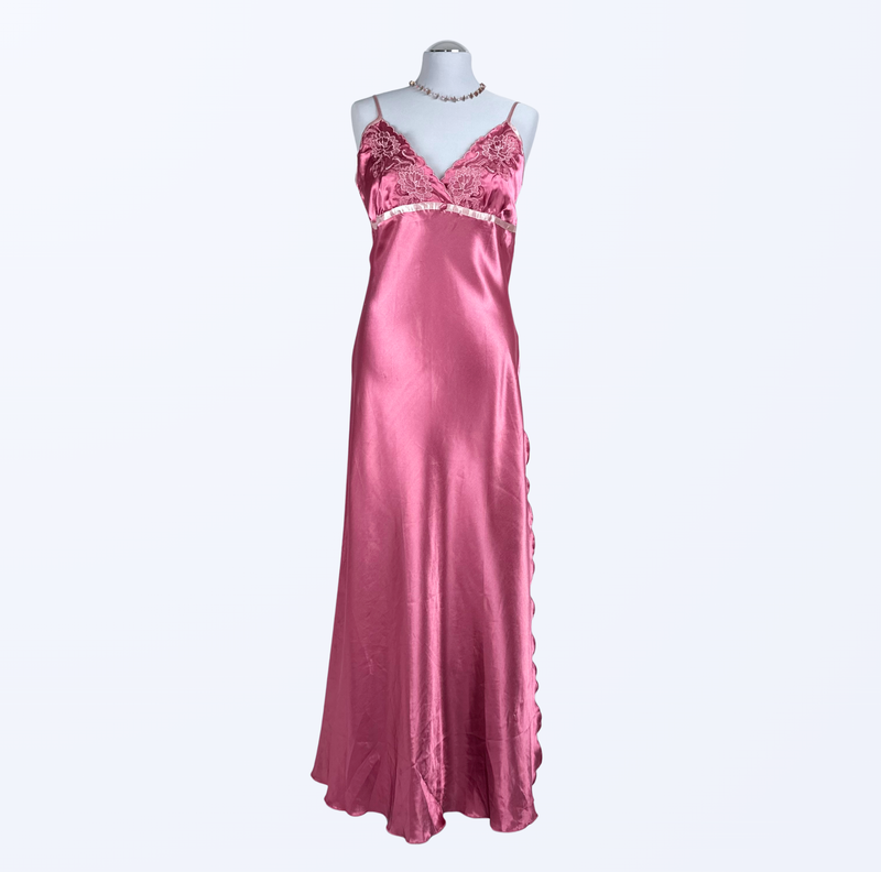 Maxi Slip Kleid Slip Dress mit Schlitz Stickereien Teos Vintage Onlineshop