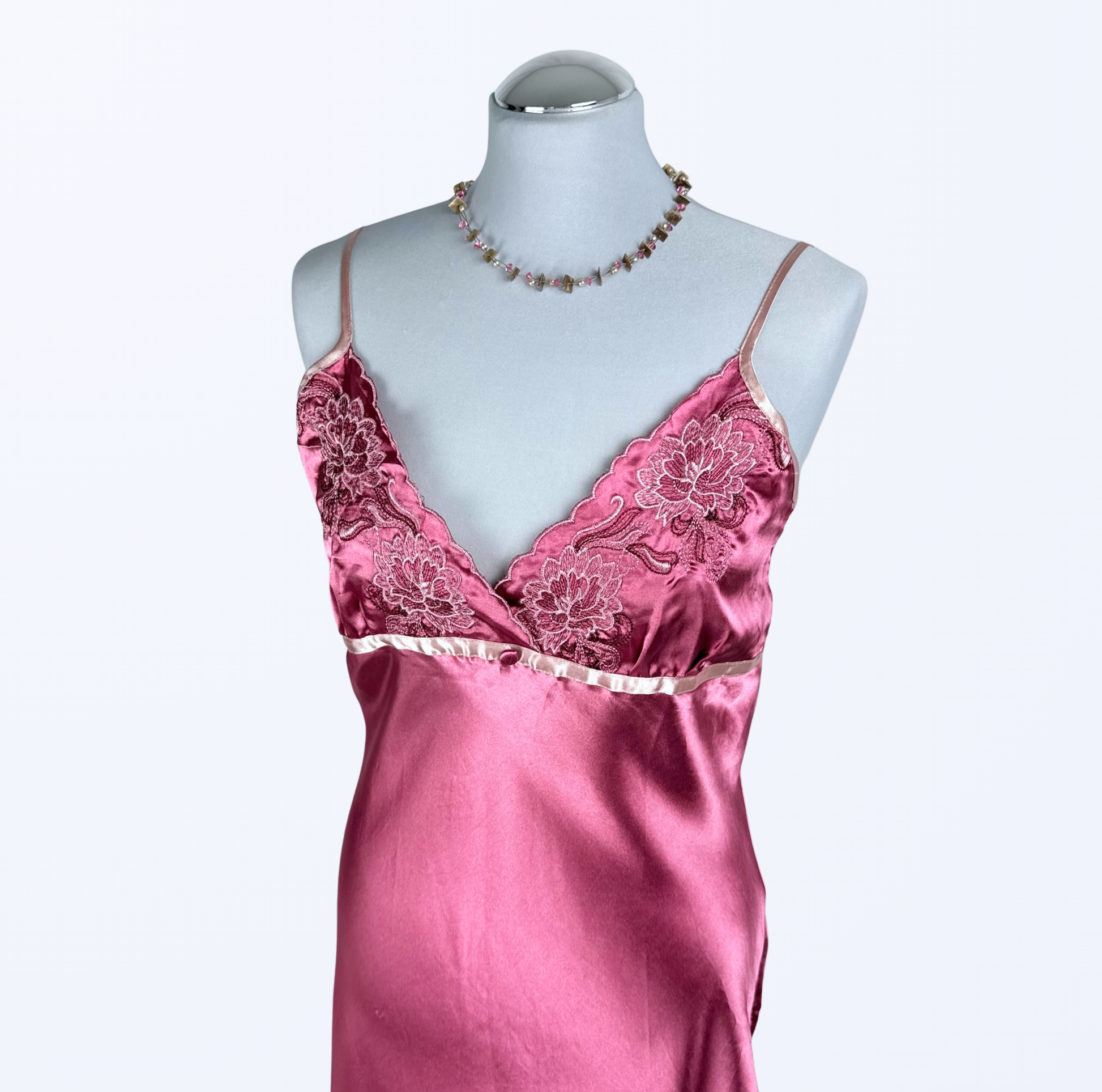Maxi Slip Kleid Slip Dress mit Schlitz Stickereien Teos Vintage Onlineshop