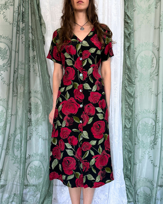 Vintage Maxikleid Rosenmuster 90s Style whitchy whitch 90s Muster Teos Vintage