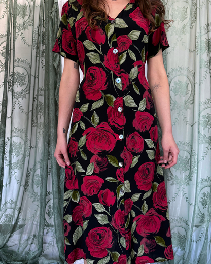Vintage Maxikleid Rosenmuster 90s Style whitchy whitch 90s Muster Teos Vintage