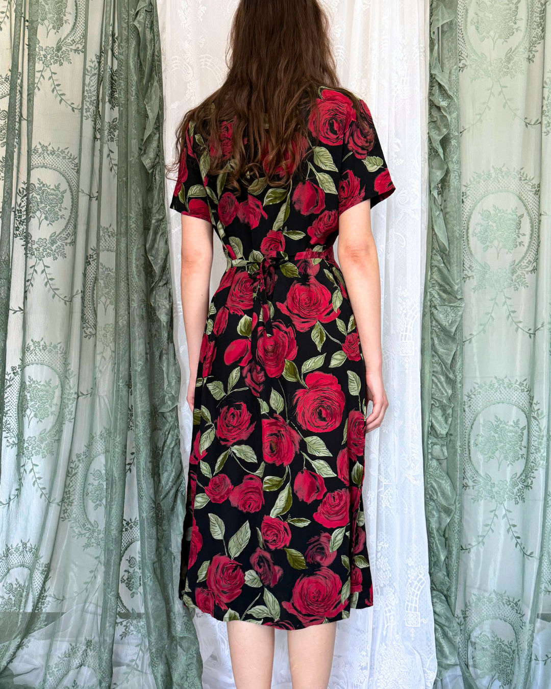 Vintage Maxikleid Rosenmuster 90s Style whitchy whitch 90s Muster Teos Vintage