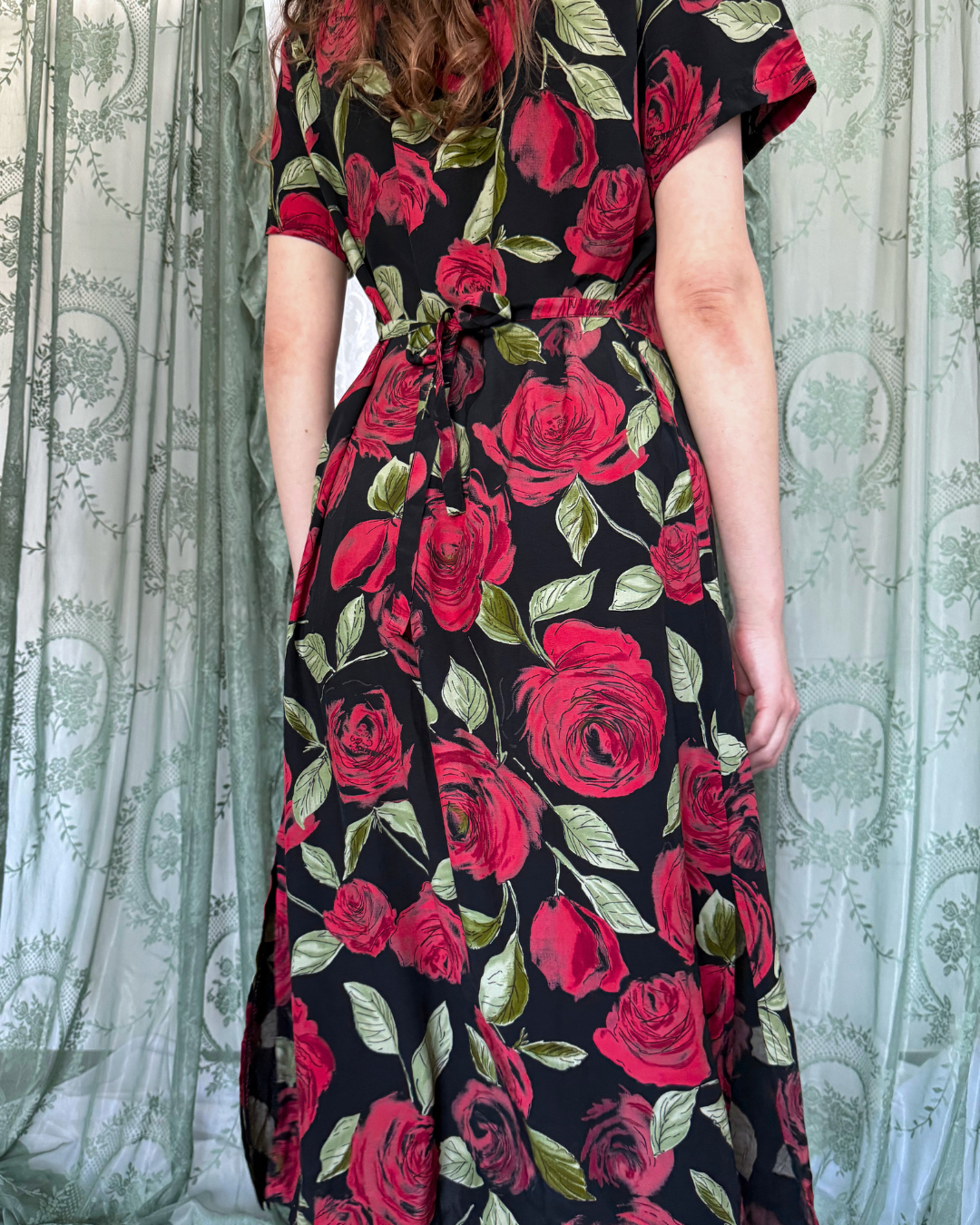 Vintage Maxikleid Rosenmuster 90s Style whitchy whitch 90s Muster Teos Vintage