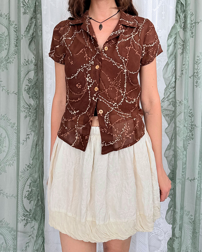 Mesh Kurzarmbluse gemustert brau Boho Style Fesitval Bluse Boho Sommer 90s Style Friends