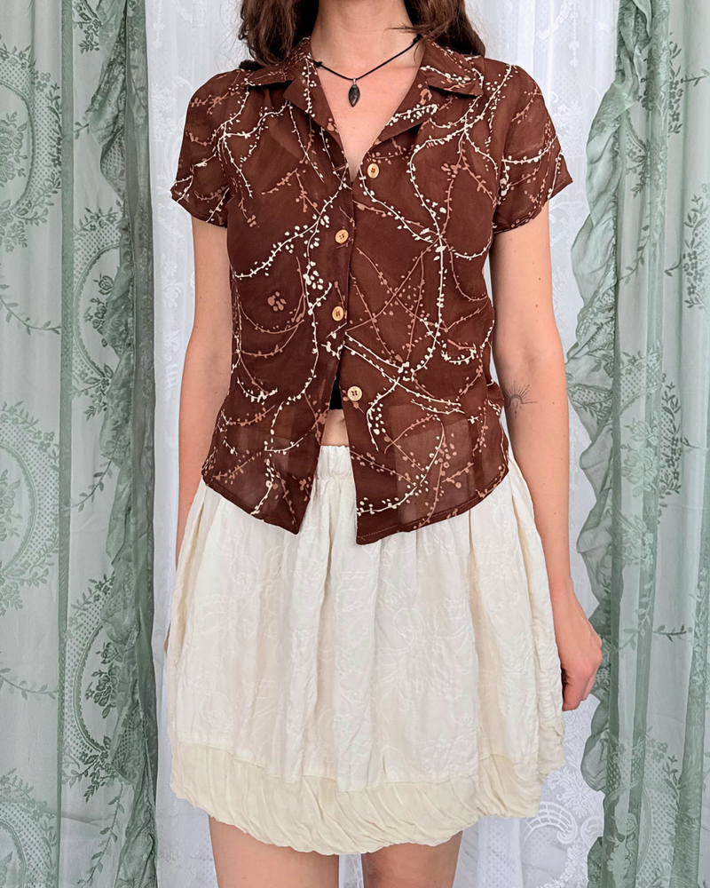 Mesh Kurzarmbluse gemustert brau Boho Style Fesitval Bluse Boho Sommer 90s Style Friends