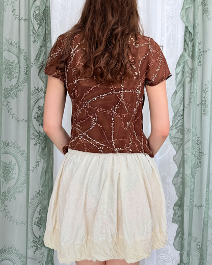 Mesh Kurzarmbluse gemustert brau Boho Style Fesitval Bluse Boho Sommer 90s Style Friends