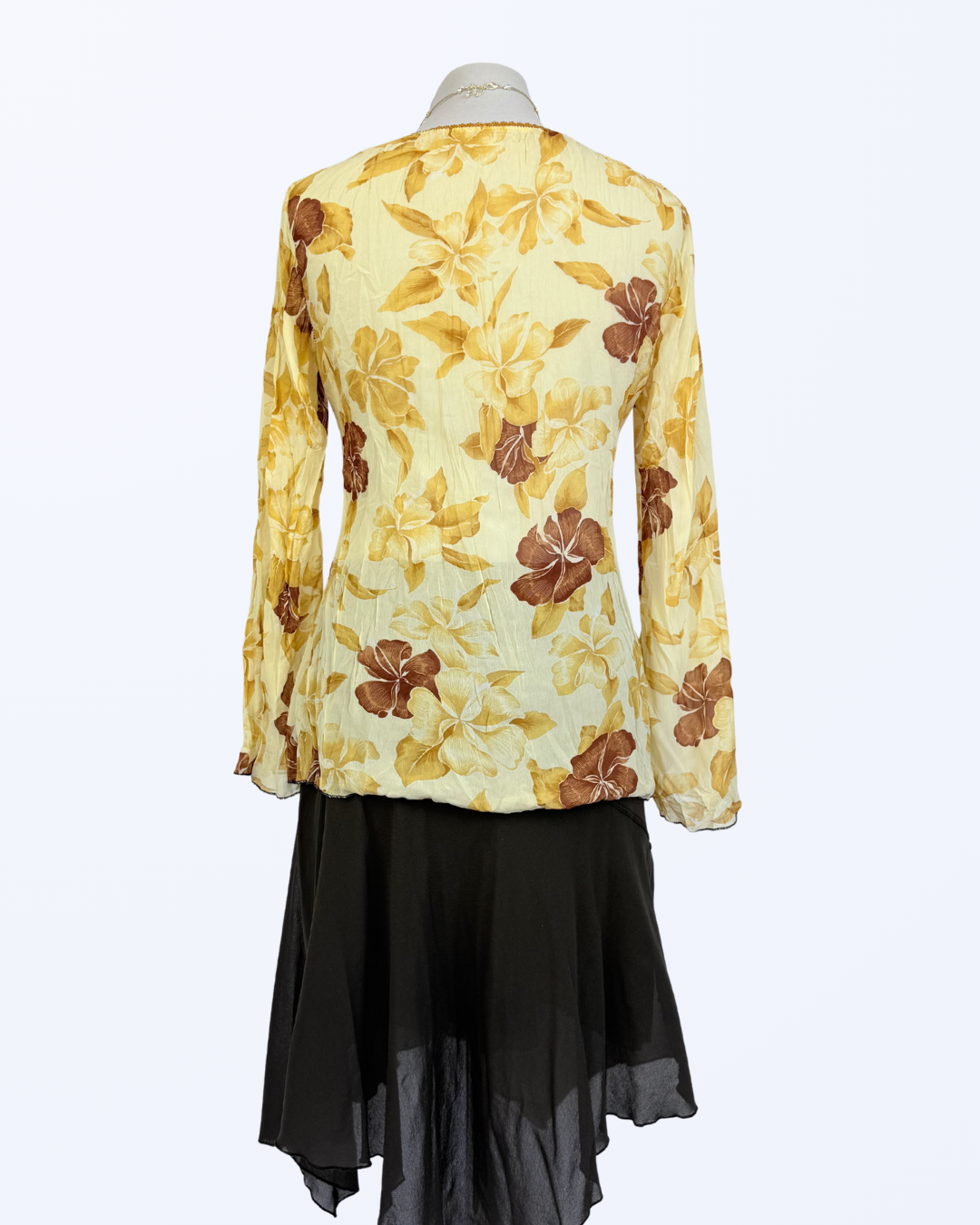 Boho Oberteil Mesh mit Blumen gelb braun Teos Vintage Onlineshop