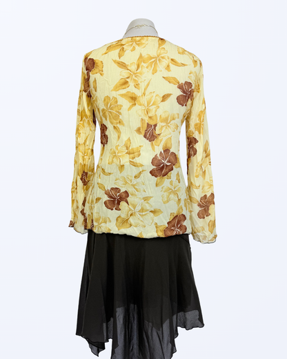 Boho Oberteil Mesh mit Blumen gelb braun Teos Vintage Onlineshop
