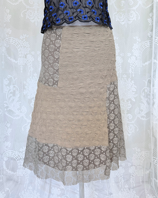 Midirock beige XXL Made in Italy Struktur Muster unterschiedlicher Stoff 