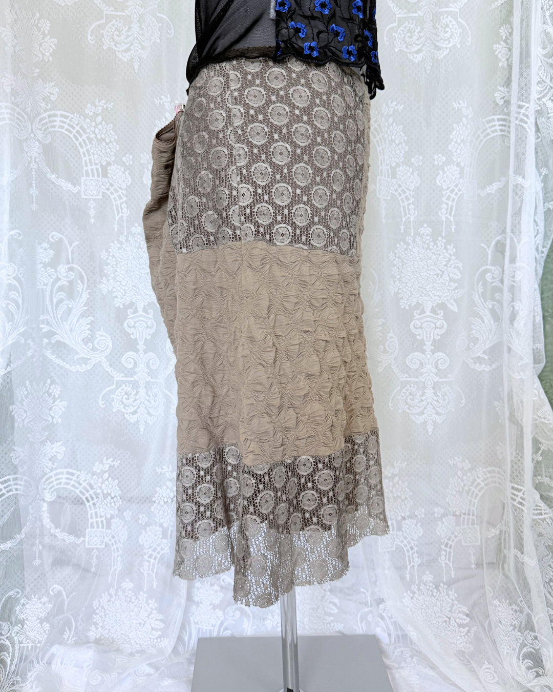 Midirock beige XXL Made in Italy Struktur Muster unterschiedlicher Stoff 