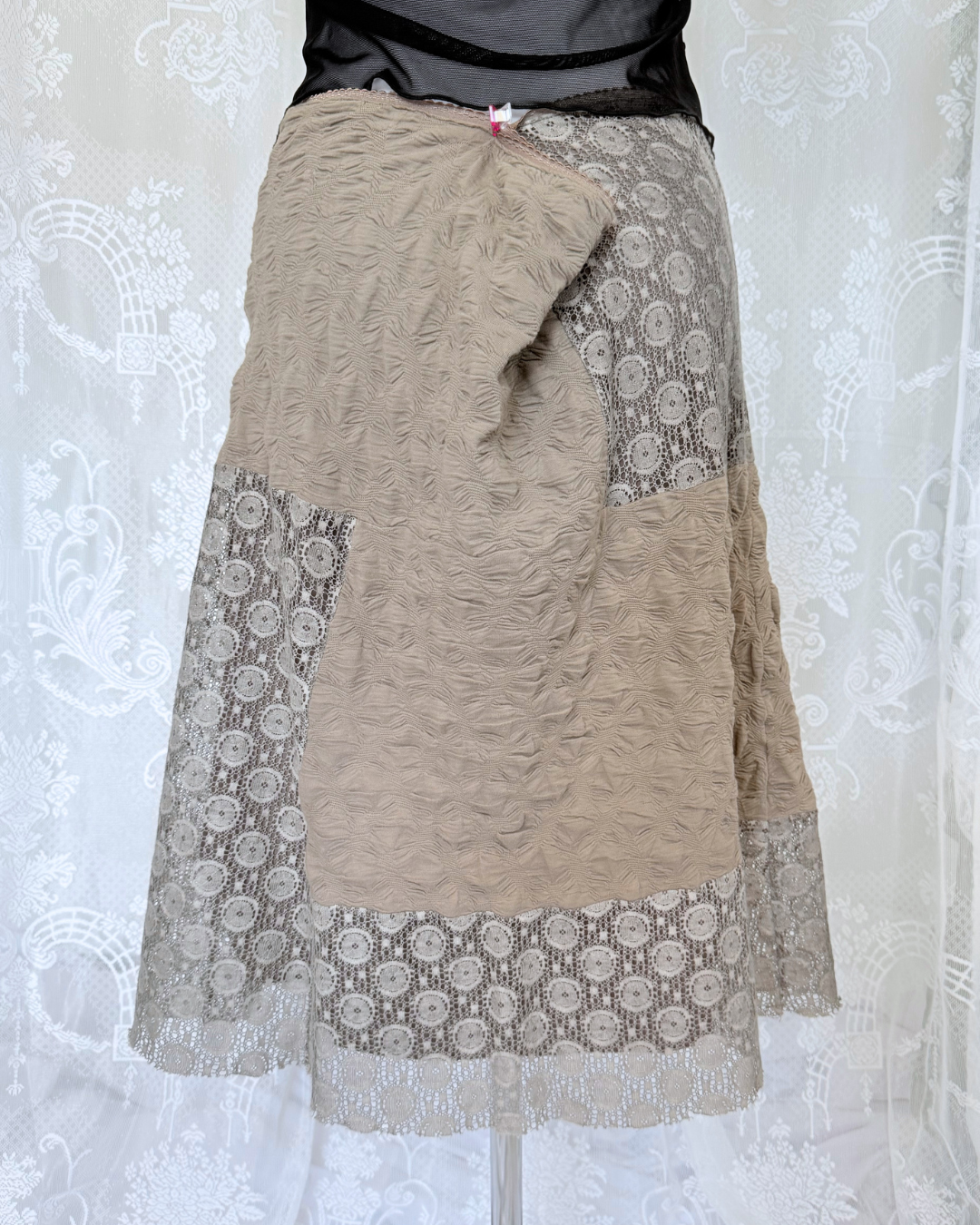 Midirock beige XXL Made in Italy Struktur Muster unterschiedlicher Stoff 