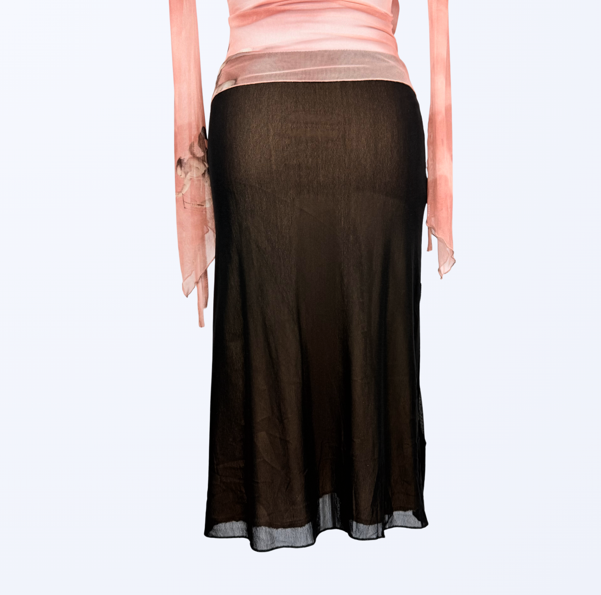 Besonderer Midirock mit Pailletten und Strickblumen schwarz beige schick edel 90s style