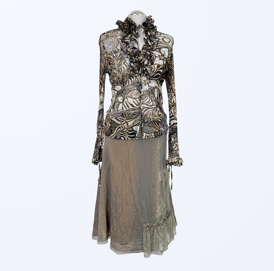 Midirock schimmernd Spitze beigegrau Teos Vintage Onlineshop