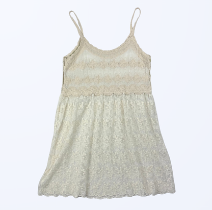 Minikleid Häkel Spitze grün creme 70s Boho Festival Style Teos Vintage Onlineshop