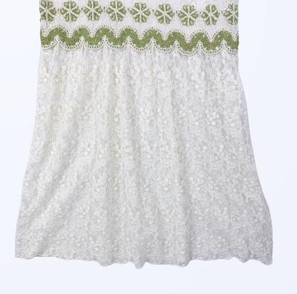 Minikleid Häkel Spitze grün creme 70s Boho Festival Style Teos Vintage Onlineshop