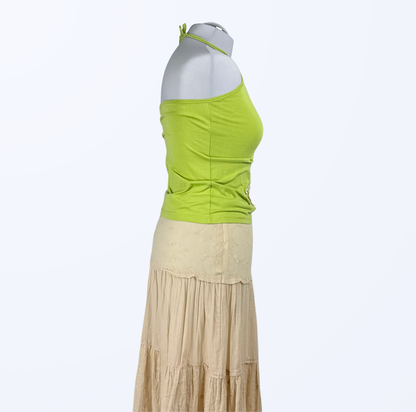 Neckholder Top Blumenstickerei Pailletten grün Teos Vintage Onlineshop
